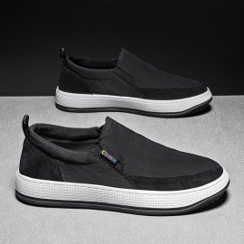 Men's Slip-On Loafers - Lightweight PU Casual Shoes with Breathable Fabric Lining, Minimalist Round Toe Design for All-Season Comfort - Indoor/Outdoor & Streetwear Essentials, Comfy Shoes, Indoor Footwear, Versatile Footwear, Flexible Footwear