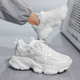 Men'S Fashion Black Platform Sneakers - Breathable Mesh and Durable EVA Sole with Cushioned Insole, Shock-Absorbing Running Shoes for All-Season Casual and Sports Wear, Men'S Low-Top Lace-Up Outdoor Dad Shoes in Black, Outdoor Walking, Active Lifestyle, Sporty Look, Stylish Footwear, Lightweight Construction, Comfortable Fit, Versatile Footwear, Fitness Enthusiasts, Active Men