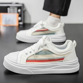 Men'S Breathable Mesh Sneakers - Lightweight Low-Top Casual Shoes with Non-Slip Rubber Sole, White & Green Accents, Lace-Up Design for All-Season Comfort, Perfect for Streetwear & Casual Attire, Allseason Footwear, Modern Sneakers, Fabric Upper Shoes, Men'S Sneaker, Urban Men'S Sneaker, Light Men'S White Sneakers With Stripe, Fashionable Sneakers For Men, Sneaker Brown With Green Stripe, Light Green Running Sneakers, Men Shoe