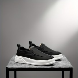 Men'S Low-Top Slip-On Canvas Sneakers - Casual Loafers with Round Toe, Faux Cover Upper & Fabric Inner, All-Season Streetwear Shoes for Men, Black & White Design, Everyday Slipons | Lowtop Style | Durable Constructio