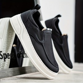 Men'S Low-Top Slip-On Canvas Sneakers - Casual Loafers with Round Toe, Faux Cover Upper & Fabric Inner, All-Season Streetwear Shoes for Men, Black & White Design, Everyday Slipons | Lowtop Style | Durable Constructio