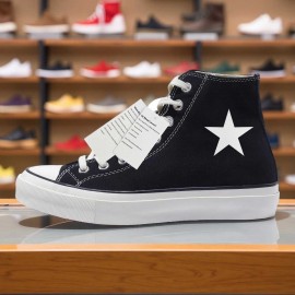 1pc Men's & Women's High-Top Sneakers - Black/White/Star Print (Five-Pointed Star Design) - Lace-Up Round Toe, Breathable Fabric Upper, Cushioned Rubber Sole - All-Season Casual, Gym, Everyday Sneakers - Minimalist Streetwear - Compatible with Men's & Women's (Unisex Fit) - Ideal for Running, Workouts, Formal Events - Versatile Casual Attire - Easy-Clean Design - Available in Black/White/Color Accent Options