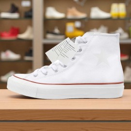 1pc Men's & Women's High-Top Sneakers - Black/White/Star Print (Five-Pointed Star Design) - Lace-Up Round Toe, Breathable Fabric Upper, Cushioned Rubber Sole - All-Season Casual, Gym, Everyday Sneakers - Minimalist Streetwear - Compatible with Men's & Women's (Unisex Fit) - Ideal for Running, Workouts, Formal Events - Versatile Casual Attire - Easy-Clean Design - Available in Black/White/Color Accent Options