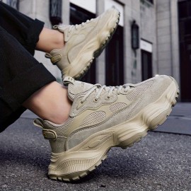 Men'S Breathable Mesh Chunky Sneakers - Stylish Slip-On Sneakers with Thick Rubber Sole, Black, Comfortable for All-Day Wear, Perfect for Outdoor Activities