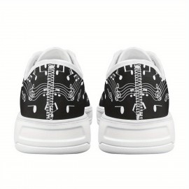 Customizable Black & White Musical Note Canvas Sneakers – Lightweight, Breathable Walking Shoes with Personalized Name Option – Perfect Gift for Music Teachers, Graduates, and Music Lovers, Teacher Appreciation Gift | Artistic Footwear | EVA Cushioned Sole, Fashion Sneakers