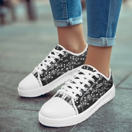 Customizable Black & White Musical Note Canvas Sneakers – Lightweight, Breathable Walking Shoes with Personalized Name Option – Perfect Gift for Music Teachers, Graduates, and Music Lovers, Teacher Appreciation Gift | Artistic Footwear | EVA Cushioned Sole, Fashion Sneakers