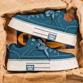 Men's Retro 1996 Letter Print Thick Platform Sneakers - Low-Top Lace-Up Casual Shoes with Breathable Fabric Upper & Durable PU Sole for Casual Attire, Sleek Shoe Design, Comfortable Shoe Fit, Urban Fashion, Vintage Style, Lightweight Construction, Fashion Enthusiasts