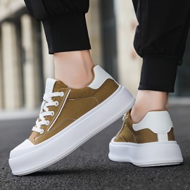 Men's Platform Sneakers - Thick Cushioned Sole Lace-Up Shoes Grey/Black/White/, Breathable Fabric Upper & PU Outsole for Everyday, Office, Formal - Non-Slip Casual Shoes for Men, Everyday Footwear, Modern Footwear, Comfortable Lining, Stylish Footwear, Durable Construction, Office Wear