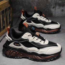 [Preppy Sports Sneakers] Casual Preppy Men's Sports Sneakers | All-Season Lace-Up Shoes with Faux Upper, Fabric Inner & PVC Sole | Round Toe Low Top for Daily Wear