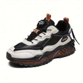 [Preppy Sports Sneakers] Casual Preppy Men's Sports Sneakers | All-Season Lace-Up Shoes with Faux Upper, Fabric Inner & PVC Sole | Round Toe Low Top for Daily Wear