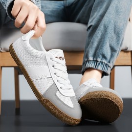 Men's Summer Casual Sneakers - Breathable Lightweight Low-Top Shoes with White & Brown Colorway, Fabric Upper & Rubber Sole for Sports, Vacation, Casual Attire, Sports Footwear | Street Style Shoes | Comfortable Insole