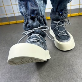 Men'S Trendy Mid-Top Canvas Sneakers with Pockets - Elastic Lace-Up, Thick Rubber Sole, All-Season Casual Shoes in Blue Jean Style, Comfortable Fashion Sneakers|Trendy Casual Shoes|Rubber Sole Sneakers