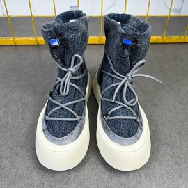 Men'S Trendy Mid-Top Canvas Sneakers with Pockets - Elastic Lace-Up, Thick Rubber Sole, All-Season Casual Shoes in Blue Jean Style, Comfortable Fashion Sneakers|Trendy Casual Shoes|Rubber Sole Sneakers