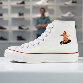 1pc Rockabilly Goddess Print High-Top Sneakers - Retro 50s Pin-Up Design, Non-Slip Rubber Sole & EVA Cushioning, Lace-Up Unisex Casual Shoes for Skateboarding, Outdoor, Gym & Casual Attire - All-Season Comfort (Black)