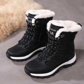 Women's Winter Snow Boots with Plush Collar & TPR Sole - Heavy-Duty Cold-Resistant Round-Toe Hiking Shoes, White & Black for Ice Traction, Warm Trekking Boots for Ice Skating, Snow Walking (Fashionable Outdoor Foot
