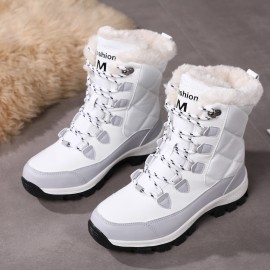Women's Winter Snow Boots with Plush Collar & TPR Sole - Heavy-Duty Cold-Resistant Round-Toe Hiking Shoes, White & Black for Ice Traction, Warm Trekking Boots for Ice Skating, Snow Walking (Fashionable Outdoor Foot