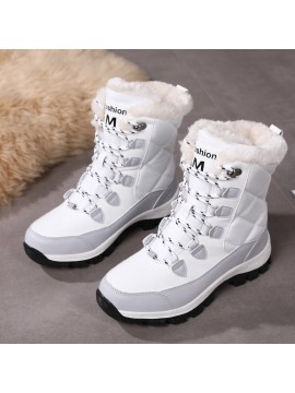 Women's Winter Snow Boots with Plush Collar & TPR Sole - Heavy-Duty Cold-Resistant Round-Toe Hiking Shoes, White & Black for Ice Traction, Warm Trekking Boots for Ice Skating, Snow Walking (Fashionable Outdoor Foot