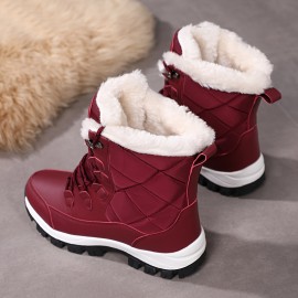 Women's Winter Snow Boots with Plush Collar & TPR Sole - Heavy-Duty Cold-Resistant Round-Toe Hiking Shoes, White & Black for Ice Traction, Warm Trekking Boots for Ice Skating, Snow Walking (Fashionable Outdoor Foot