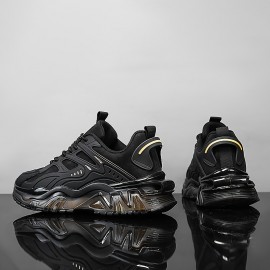 Women's Lightweight Running Shoes - Cushioned EVA Sole, Breathable Low-Top Sneakers in Black/Golden Accents for Gym, Jogging, Everyday - All-Season Sneakers with Arch Support, Gym Footwear, Sleek Design, Supportive Sole, Gym Goers