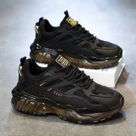 Women's Lightweight Running Shoes - Cushioned EVA Sole, Breathable Low-Top Sneakers in Black/Golden Accents for Gym, Jogging, Everyday - All-Season Sneakers with Arch Support, Gym Footwear, Sleek Design, Supportive Sole, Gym Goers