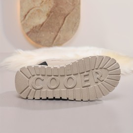 Women'S Winter Boots - High-Top Snow Boots with Thick Platform Sole, Beige/White/Red Accent - Cushioned EVA Outsole for Cold Weather, Slip-Resistant Traction - Warm Ankle Boots for Everyday & Formal Outfits - Easy-Clean Synthetic Cover Upper, Winter Shoes, Seasonal Footwear, Stylish Footwear, Comfortable Lining, Fashionconscious Women