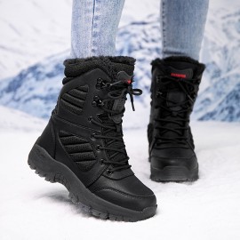 Women's Plush Winter Boots, Warm Lined Ankle Boots with Low Platform and Anti-Slip Sole for Snow Conditions, Black Casual Winter Shoes, Unisex Plus Size Snow Boots
