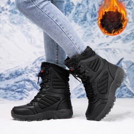 Women's Plush Winter Boots, Warm Lined Ankle Boots with Low Platform and Anti-Slip Sole for Snow Conditions, Black Casual Winter Shoes, Unisex Plus Size Snow Boots