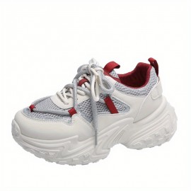 [Chunky Platform Sneakers] Women's Chunky Platform Sneakers - Slip-Resistant Non-Slip Sole, Thick Cushioned Shoes for Height Increase & Everyday Comfort - All-Season Casual Sneakers - Black -like Upper (FB9912) - Ideal for Running, Gym, Office, Casual Attire, Ladies Sneakers, Gym Footwear, Modern Design, Comfortable Fit, Urban Style