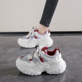 [Chunky Platform Sneakers] Women's Chunky Platform Sneakers - Slip-Resistant Non-Slip Sole, Thick Cushioned Shoes for Height Increase & Everyday Comfort - All-Season Casual Sneakers - Black -like Upper (FB9912) - Ideal for Running, Gym, Office, Casual Attire, Ladies Sneakers, Gym Footwear, Modern Design, Comfortable Fit, Urban Style