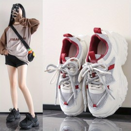 [Chunky Platform Sneakers] Women's Chunky Platform Sneakers - Slip-Resistant Non-Slip Sole, Thick Cushioned Shoes for Height Increase & Everyday Comfort - All-Season Casual Sneakers - Black -like Upper (FB9912) - Ideal for Running, Gym, Office, Casual Attire, Ladies Sneakers, Gym Footwear, Modern Design, Comfortable Fit, Urban Style