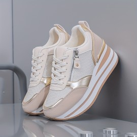 Women'S Breathable Mesh Running Shoes - All-Season Lightweight Sneakers with Thick Cushioned Sole, Synthetic Synthetic Faux Leather Upper & PVC Outsole for Outdoor Road Jogging, Casual Wear, Ladies Sneakers, Jogging Footwear, Stylish Sportswear, Cushioned Support