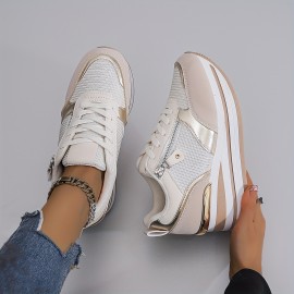 Women'S Breathable Mesh Running Shoes - All-Season Lightweight Sneakers with Thick Cushioned Sole, Synthetic Synthetic Faux Leather Upper & PVC Outsole for Outdoor Road Jogging, Casual Wear, Ladies Sneakers, Jogging Footwear, Stylish Sportswear, Cushioned Support