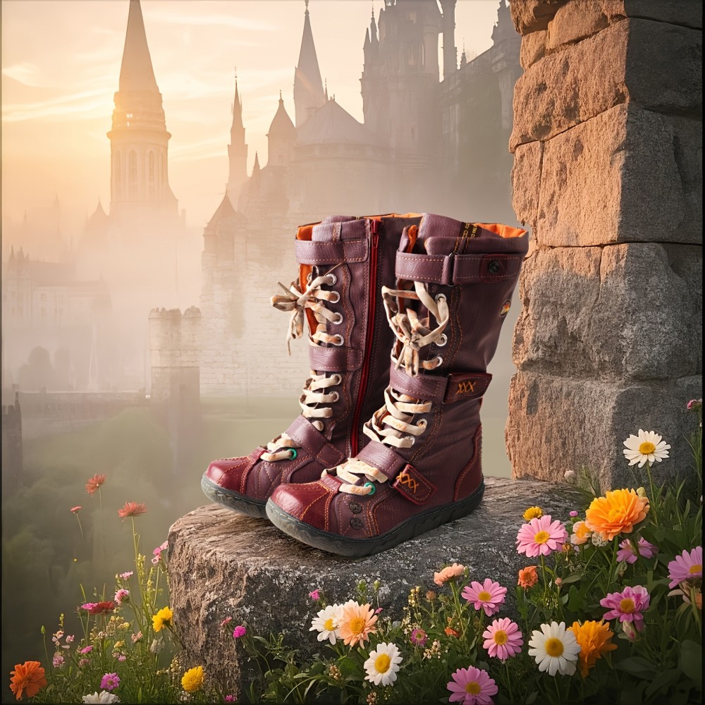 TMA EYES Women's Plush-Lined Winter Boots - Hand-Stitched Burgundy Ski Hiking Shoes with Side Zipper, Anti-Slip TPR Sole & Warm Lining for Snow, Urban Fashion & Outdoor Adventures, Snow Boots, Adventure Footwear, Scalloped Toe Design