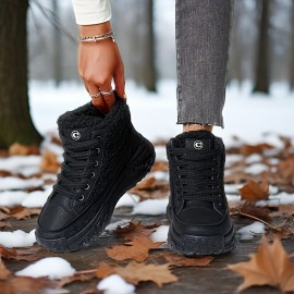 Women'S Winter Snow Boots - Comfortable PU & Fabric Upper, EVA Cushioned Insole, Durable PVC Sole - Stylish Black Sneakers for Outdoor Adventures, Snowboarding & Winter Sports, Snow Shoes, Secure Laceup Closure
