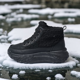 Women'S Winter Snow Boots - Comfortable PU & Fabric Upper, EVA Cushioned Insole, Durable PVC Sole - Stylish Black Sneakers for Outdoor Adventures, Snowboarding & Winter Sports, Snow Shoes, Secure Laceup Closure