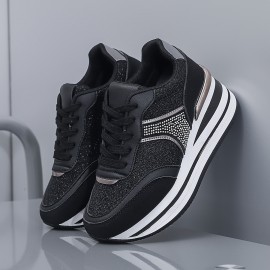 [slope heel thick-soled shoes] Women's casual sneakers | outdoor slope heel, thick-soled, off-road running shoes, female student shoes, all seasons, black, Silvery gray, khaki