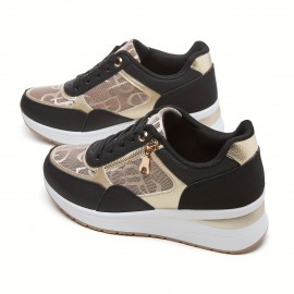 [Stylish Running Shoes] Lightweight Women's Running Shoes | Breathable Camouflage Print & Golden Accents - Thick Cushioned Sole, Non-Slip PVC Outsole, Fabric/Polyurethane Upper - All-Season Casual Outdoor Sneakers