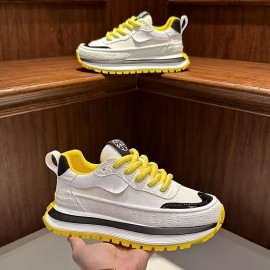 Men'S Chunky Platform Sneakers - Thick Cushioned Sole for Height Increase, Breathable Mesh Upper, Lace-Up Closure, Non-Slip PVC Outsole - Lightweight Sneakers for Gym, Streetwear, Everyday - Black/White/ - Spring/Fall/Summer Casual Shoes, Gym Footwear, Sporty Look, Comfortable Fit, Streetwear Footwear, Trendy Footwear, Durable Construction, Versatile Footwear, Active Lifestyle