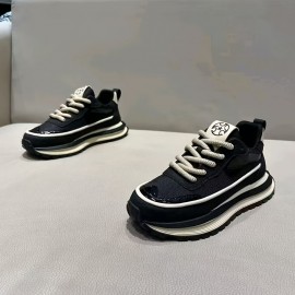 Men'S Chunky Platform Sneakers - Thick Cushioned Sole for Height Increase, Breathable Mesh Upper, Lace-Up Closure, Non-Slip PVC Outsole - Lightweight Sneakers for Gym, Streetwear, Everyday - Black/White/ - Spring/Fall/Summer Casual Shoes, Gym Footwear, Sporty Look, Comfortable Fit, Streetwear Footwear, Trendy Footwear, Durable Construction, Versatile Footwear, Active Lifestyle