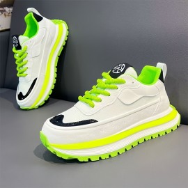 Men'S Chunky Platform Sneakers - Thick Cushioned Sole for Height Increase, Breathable Mesh Upper, Lace-Up Closure, Non-Slip PVC Outsole - Lightweight Sneakers for Gym, Streetwear, Everyday - Black/White/ - Spring/Fall/Summer Casual Shoes, Gym Footwear, Sporty Look, Comfortable Fit, Streetwear Footwear, Trendy Footwear, Durable Construction, Versatile Footwear, Active Lifestyle