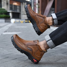 Men'S High-Top Ankle Boots - Stylish Brown Synthetic Cover with Black Rubber Sole, Comfortable EVA Insole, Perfect for Outdoor Hiking & Casual Wear, All-Season Versatile Design, Hiking Boots