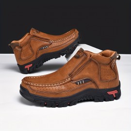 Men'S High-Top Ankle Boots - Stylish Brown Synthetic Cover with Black Rubber Sole, Comfortable EVA Insole, Perfect for Outdoor Hiking & Casual Wear, All-Season Versatile Design, Hiking Boots