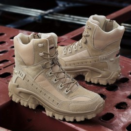 Men's All-Season Heavy-Duty Outdoor Hiking Boots with Thick Sole, Rugged Traction Tread & Muck-Resistant Design - Beige/Tan Mid-Calf Trekking Boots for Camping, Hunting,, (Adjustable, All-Terrain)