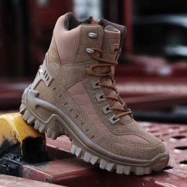 Men's All-Season Heavy-Duty Outdoor Hiking Boots with Thick Sole, Rugged Traction Tread & Muck-Resistant Design - Beige/Tan Mid-Calf Trekking Boots for Camping, Hunting,, (Adjustable, All-Terrain)