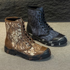 Men's High-Top Hiking Boots - Lightweight Breathable Outdoor Boots with Durable Rubber Sole, All-Season Lace-Up Ankle Support for Camping, Casual Wear, Hiking, Camping Footwear, Rugged Style, Sturdy Footwear, Active Lifestyle, Reinforced Stitching.