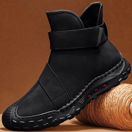 Men'S Chelsea Boots - Casual White & Black High-Top Work Shoes with Non-Slip Rubber Sole, Hook & Loop Closure, Comfortable Fabric Lining for Outdoor, Daily & Street Wea