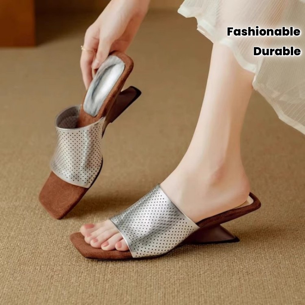 New Arrival - Elegant Women'S Sandals with Metallic Strap, Brown Wedge Heel, All-Season Comfort, Stylish Pointed Toe Design, Allseason Footwear | Metallic Sandals | Durable Footwear