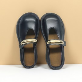 Women'S French-Inspired Slip-On Mary Jane Shoes with Metallic Buckle - Soft Synthetic Cover, Round Toe & Cushioned Insole, All-Season Casual Comfort for Casual Attire, Ladies Shoes
