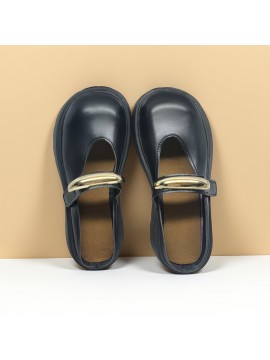 Women'S French-Inspired Slip-On Mary Jane Shoes with Metallic Buckle - Soft Synthetic Cover, Round Toe & Cushioned Insole, All-Season Casual Comfort for Casual Attire, Ladies Shoes