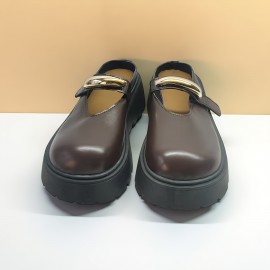 Women'S French-Inspired Slip-On Mary Jane Shoes with Metallic Buckle - Soft Synthetic Cover, Round Toe & Cushioned Insole, All-Season Casual Comfort for Casual Attire, Ladies Shoes